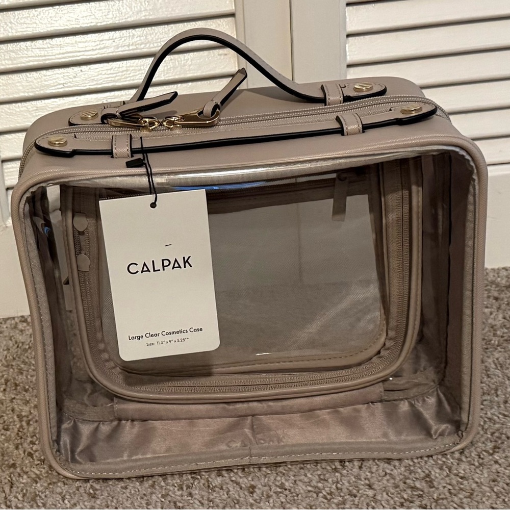 CALPAK Large Clear Cosmetics Case in Stone NWT